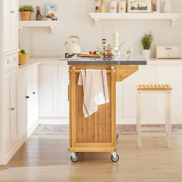 Sobuy Fkw69-N Kuchyňský Ostrůvek Kuchyňský Vozík Servírovací Vozík Bambusový 115X92X46-71Cm