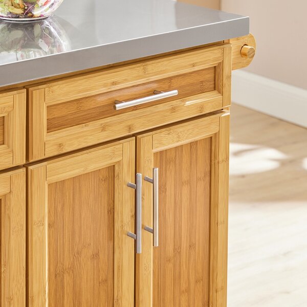 Sobuy Fkw69-N Kuchyňský Ostrůvek Kuchyňský Vozík Servírovací Vozík Bambusový 115X92X46-71Cm