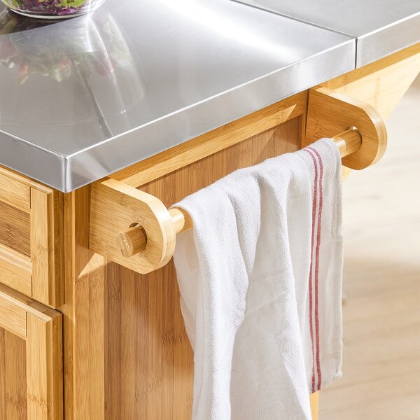 Sobuy Fkw69-N Kuchyňský Ostrůvek Kuchyňský Vozík Servírovací Vozík Bambusový 115X92X46-71Cm