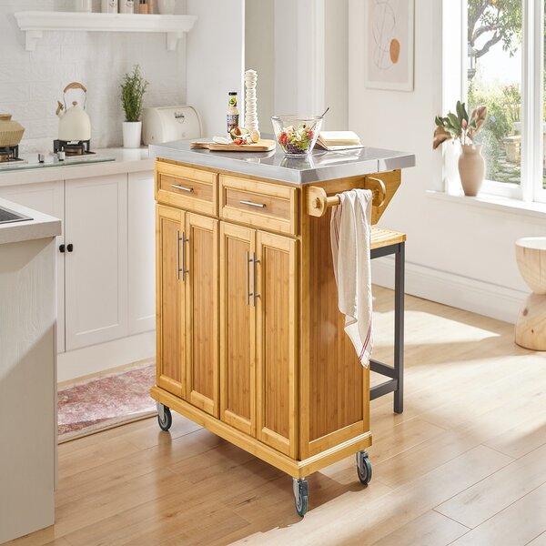 Sobuy Fkw69-N Kuchyňský Ostrůvek Kuchyňský Vozík Servírovací Vozík Bambusový 115X92X46-71Cm