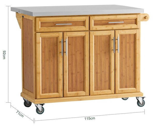 Sobuy Fkw69-N Kuchyňský Ostrůvek Kuchyňský Vozík Servírovací Vozík Bambusový 115X92X46-71Cm