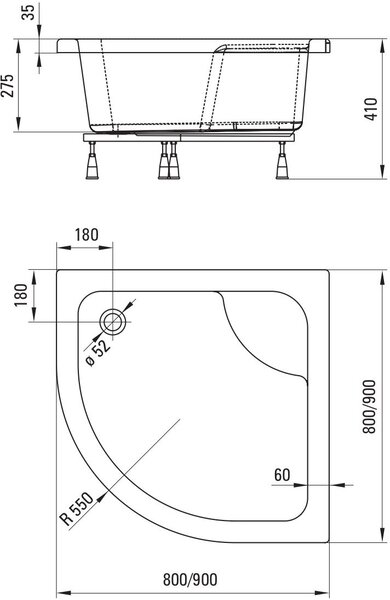 Deante Deep půlkruhová sprchová vanička 90x90 cm bílá KTD_041B