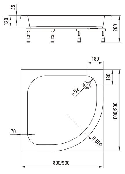 Deante Plus II půlkruhová sprchová vanička 90x90 cm bílá KTU_031B