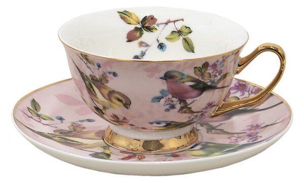 Porcelánový šálek s podšálkem Bird Rosé – 12x10x6 cm