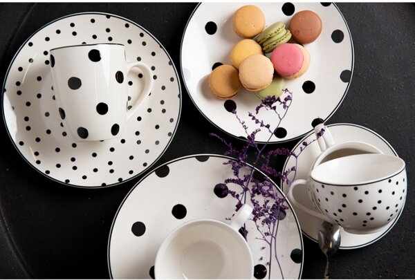 Porcelánový šálek s podšálkem s černými puntíky Black Dot – 12x9x6 cm