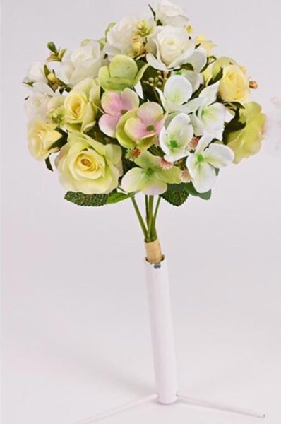 Kytice mini růže, hortenzie 35 cm bílo žlutá - 35 cm