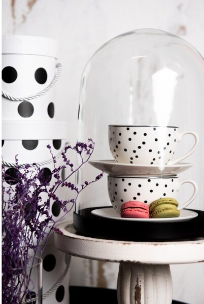 Porcelánový šálek s podšálkem s černými puntíky Black Dot – 12x9x6 cm