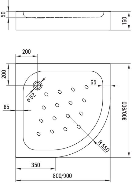 Deante Standard New půlkruhová sprchová vanička 90x90 cm bílá KTA_053B