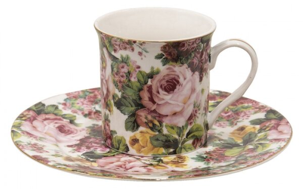 Porcelánový hrnek s květy a zlatou linkou Pink Flowers – 330 ml