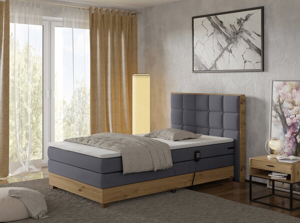 KONDELA Elektrická polohovací postel, boxspring, tmavě šedá/dub artisan, 120x200, TIANA