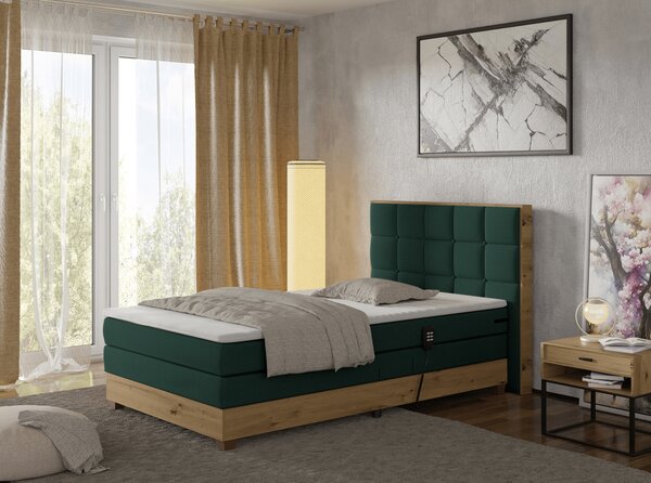 KONDELA Elektrická polohovací postel, boxspring, zelená/dub artisan, 120x200, TIANA