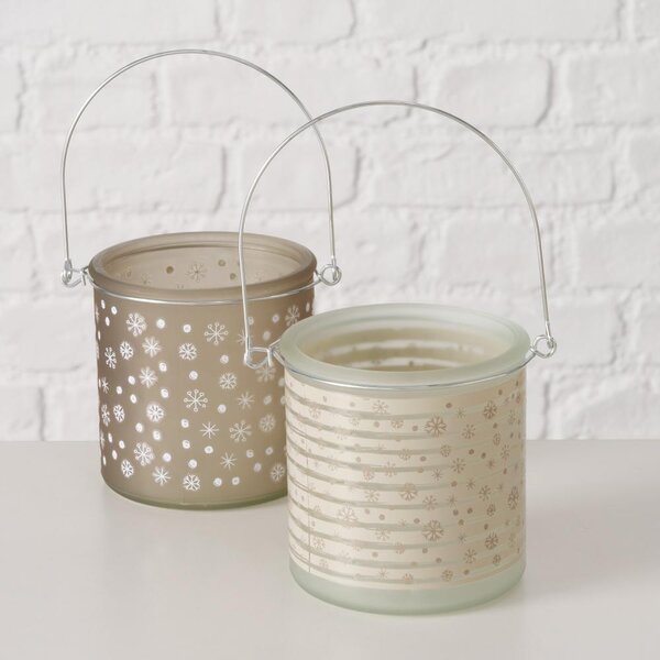Boltze Home Collections Skleněný svícen Snowflake béžový