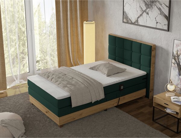 KONDELA Elektrická polohovací postel, boxspring, zelená/dub artisan, 120x200, TIANA