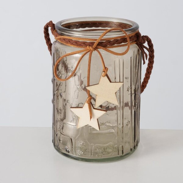 Boltze Home Collections Skleněný svícen krémový s hvězdičkami