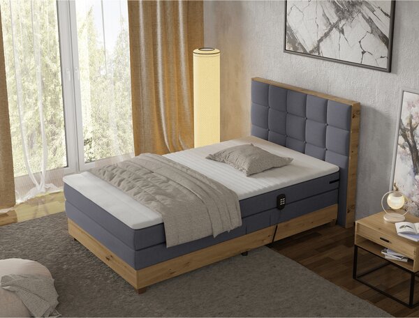 KONDELA Elektrická polohovací postel, boxspring, tmavě šedá/dub artisan, 120x200, TIANA
