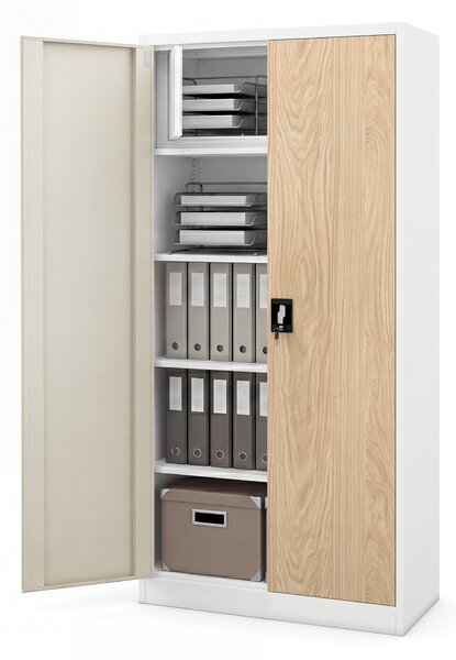Kovová skříň s úložným prostorem bílá / dub sonoma: Eco Design TOMASZ, 900 x 1850 x 450 mm