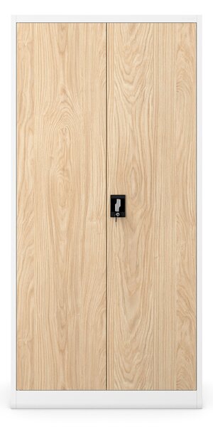 Kovová skříň s úložným prostorem bílá / dub sonoma: Eco Design TOMASZ, 900 x 1850 x 450 mm