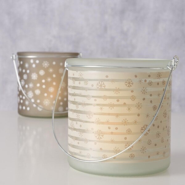 Boltze Home Collections Skleněný svícen Snowflake béžový
