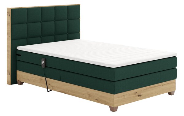 KONDELA Elektrická polohovací postel, boxspring, zelená/dub artisan, 120x200, TIANA
