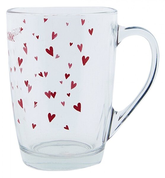 Skleněný hrnek s červenými srdíčky A Lovely Drink – 300 ml