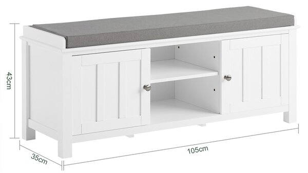 Fsr35-W Lavice Na Boty Botník Šatní Lavice S Polštářem Sedáku Bílá 105X43X35Cm
