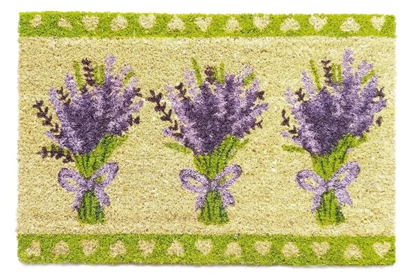 Kokosová rohožka Bo-Ma Trading Svazek levandule, 70 x 40 cm, s motivem levandule, zeleno-fialová