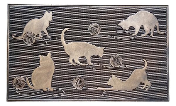 Gumová rohožka Bo-Ma Trading 5 koček, 75 x 45 cm, odolná, motiv koček, bronzová patina