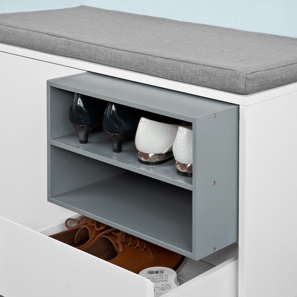 Fsr37-W Lavice S Polštářem Sedací Lavice Skříňka Na Boty Šatna Lavice Bílá 80X46X35Cm