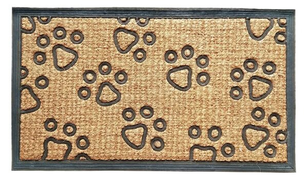 Kokosová rohožka Bo-Ma Trading Ťapky, 70 x 40 cm, s motivem psích ťapek, béžová