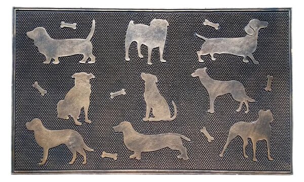 Gumová rohožka Bo-Ma Trading 9 psů, 75 × 45 cm, odolná, motiv pejsků, bronzová patina