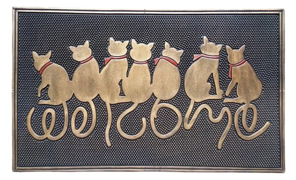 Gumová rohožka Bo-Ma Trading 7 koček, 75 x 45 cm, odolná, motiv koček, bronzová patina