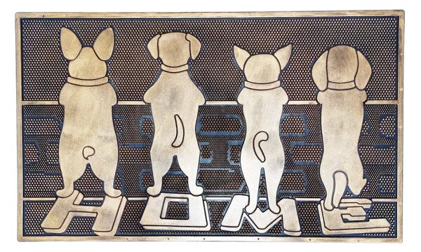 Gumová rohožka Bo-Ma Trading 4 psí mušketýři, 75 x 45 cm, odolná, motiv pejsků, bronzová patina