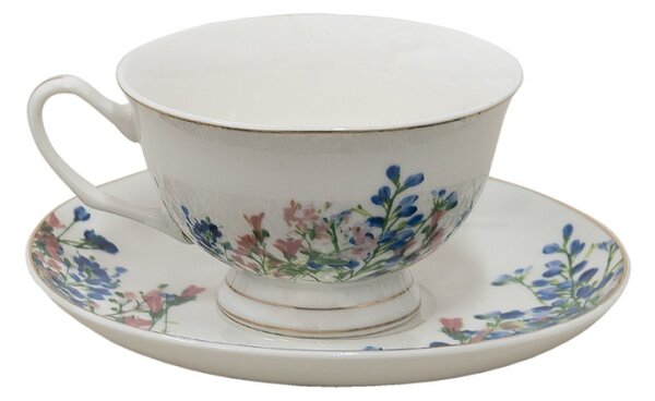 Porcelánový šálek s podšálkem a květy Floraison II – 12x10x6 cm