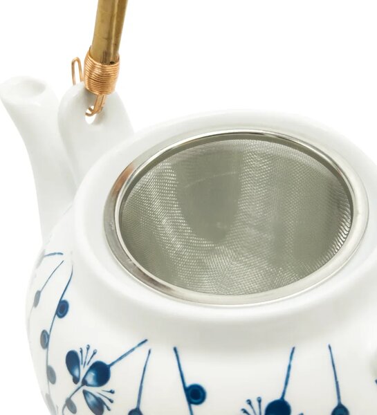 Porcelánová konvice Třešňové květy, 700 ml, bílá, motiv sakury, bambusové ucho, nerezové sítko
