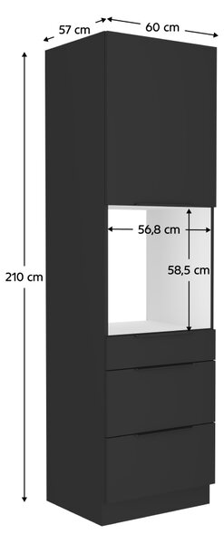 KONDELA Vysoká skříňka na vestavnou troubu, černá, SIBER 60 DPS-210 3S 1F