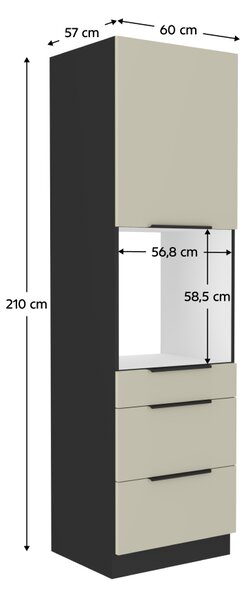 KONDELA Vysoká skříňka na vestavnou troubu, kašmír/černá, ARAKA 60 DPS-210 3S1F