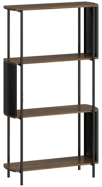 HOMCOM 4patrový úložný regál, 4 police se zahnutými bočnicemi, industriální ocelový rám pro kancelář, obývák, ložnici — 80 x 30 x 141 cm, hnědá | Aoso