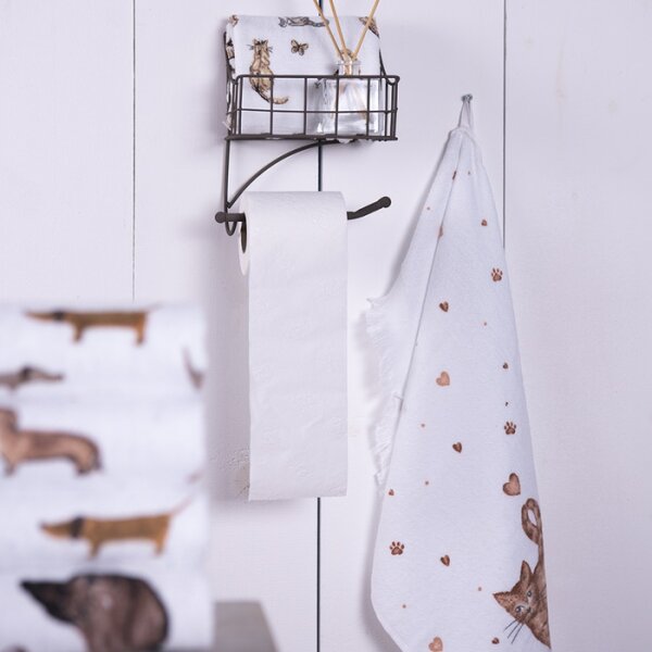 Bílý bavlněný ručník pro hosty s hnědými a šedými kočkami Kitty Cats – 40x66 cm