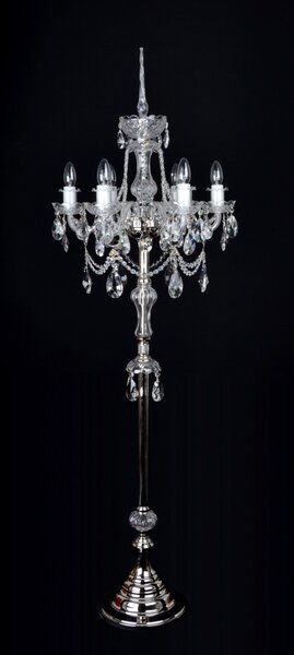 DBK GLASS 6-ti ramenná stříbrná stojací lampa ozdobená křišťálovými vachtlemi ak-1740-6-nk