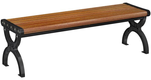 Outsunny 2místná zahradní lavička — kovový rám s roštovým sedákem pro terasu a balkón, 124 × 39 × 39 cm, hnědá | Aosom