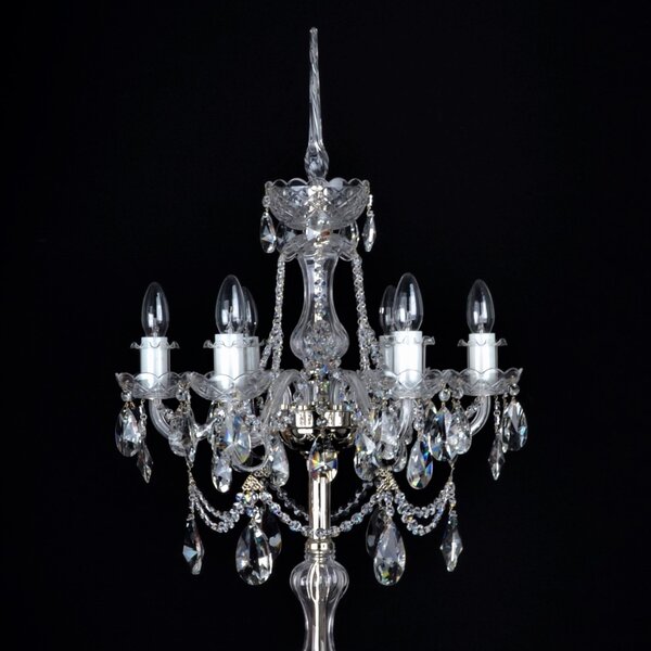DBK GLASS 6-ti ramenná stříbrná stojací lampa ozdobená křišťálovými vachtlemi ak-1740-6-nk