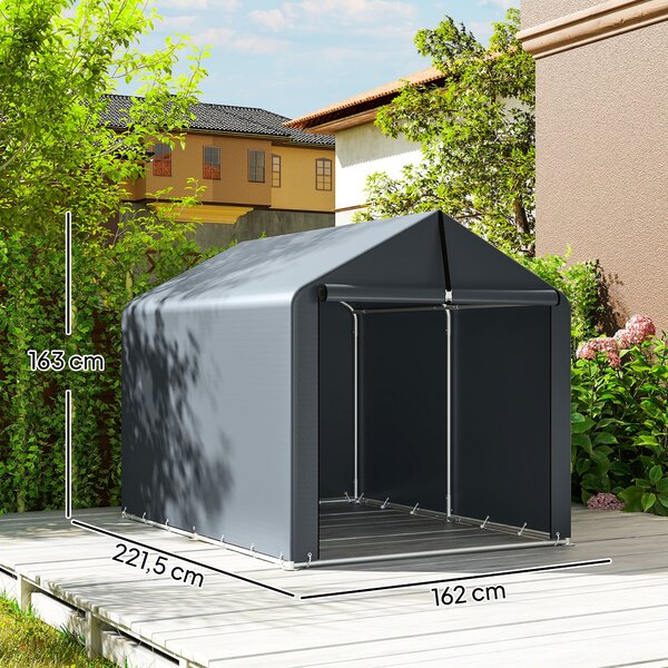 Outsunny 1,62 × 2,22 m voděodolný zahradní stan s rolovacími zipovými dveřmi, sedlová střecha, ocelový rám, UV-odolný — tmavě šedý | Aosom