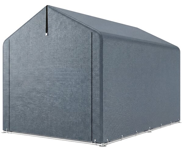 Outsunny 1,62 × 2,22 m voděodolný zahradní stan s rolovacími zipovými dveřmi, sedlová střecha, ocelový rám, UV-odolný — tmavě šedý | Aosom