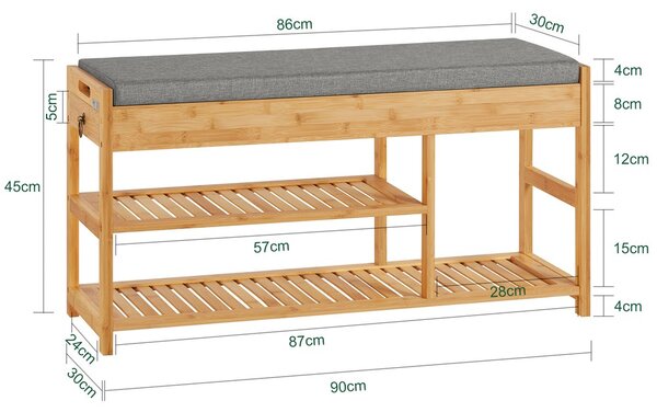 Sobuy Fsr47-N Lavice Na Boty Bambusová 90X45X30Cm
