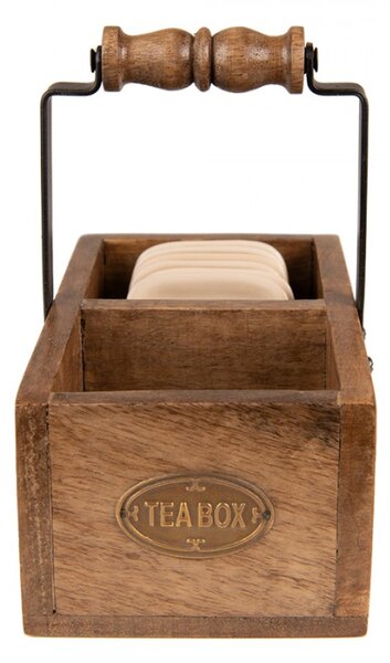 Hnědý dřevěný box na čajové sáčky s miskami Tea Box – 17x10x17 cm