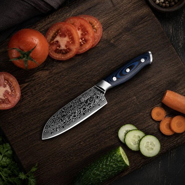 Santoku nůž z damaškové oceli SaKuRo G10 Blue 12,5 cm