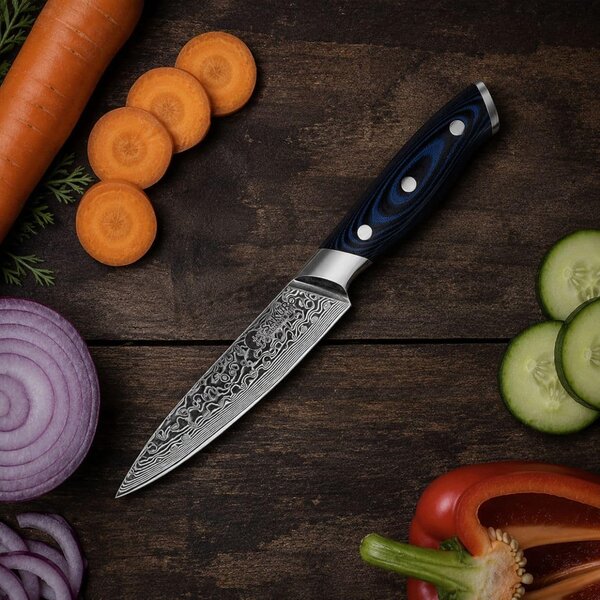 Víceúčelový kuchyňský nůž z damaškové oceli SaKuRo G10 Blue 12,3 cm