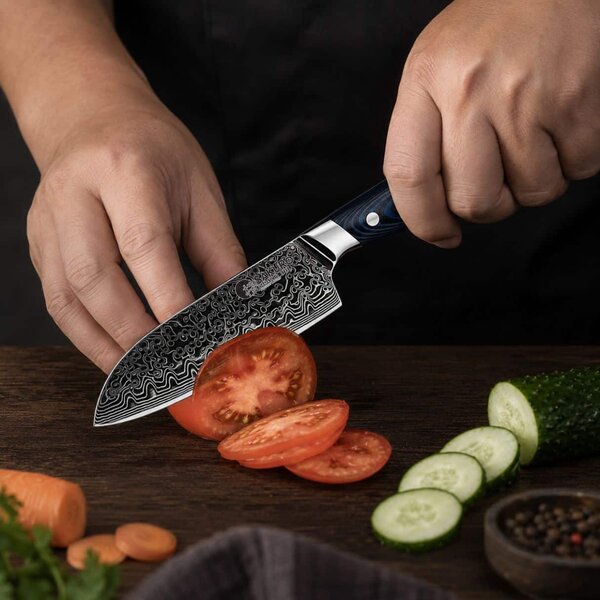 Santoku nůž z damaškové oceli SaKuRo G10 Blue 12,5 cm