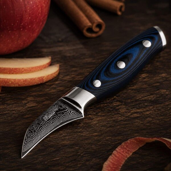 Loupací nůž z damaškové oceli SaKuRo G10 Blue 7 cm