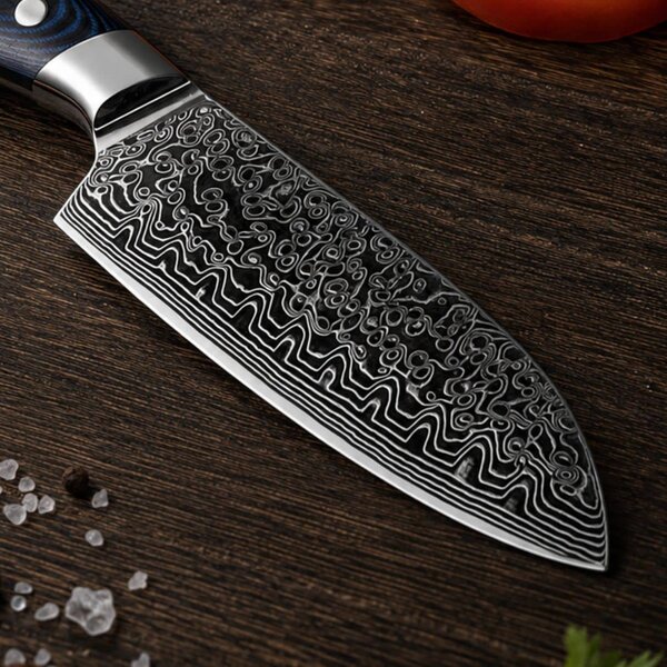 Santoku nůž z damaškové oceli SaKuRo G10 Blue 12,5 cm